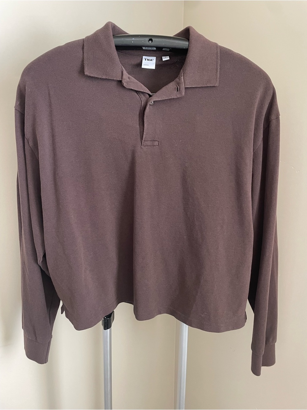 TNA/Aritzia women’s Long Sleeve Polo Shirt - Brown